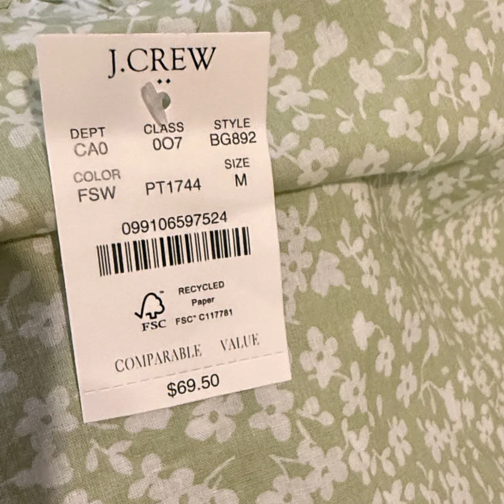 J Crew Sleeveless Ruffle Sleeve Blouse Green & White Floral M New w Tags $69.50